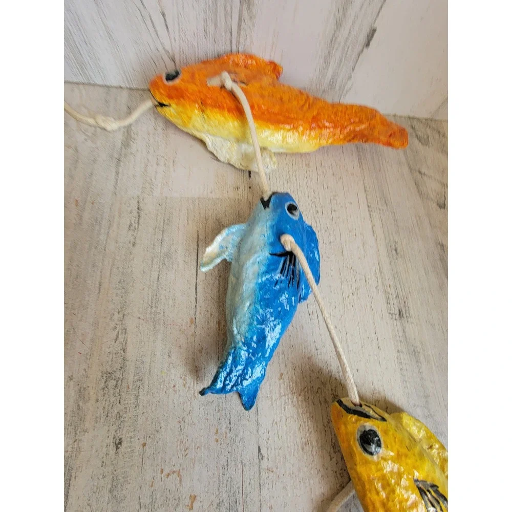 Vintage rainbow paper mache fish hanging unique Ocean Sea home‎ decor